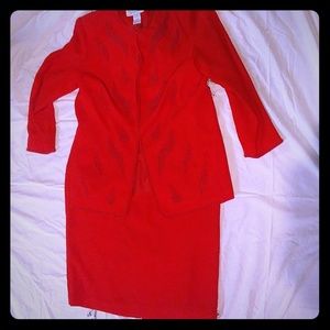 Red beaded 2 piece skirt suit